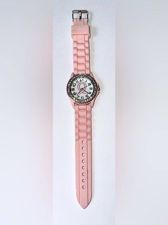 Geneva Pink Silicone Awareness Watch with Rhinestone Bezel